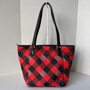 Vera Bradley Small Ella Tote Shoulder Bag Red and Black Buffalo Plaid Nylon EUC